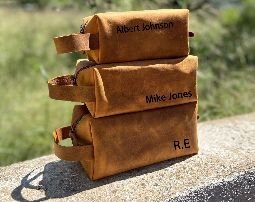 Personalized Groomsmen Gift Dopp Kit Bag Customized Leather