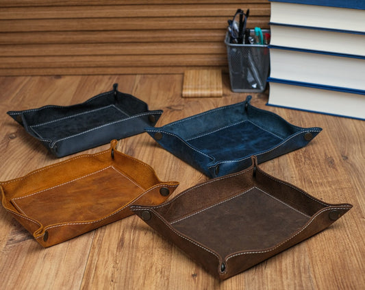 Leather Valet Tray, Handmade Desk Organizer
