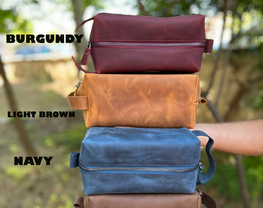 Custom Leather Toiletry Bag, Personalized Leather Dopp Kit